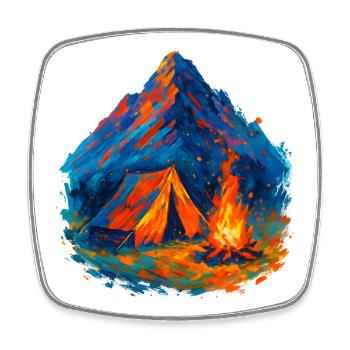 Bergzelt im Flammenmeer - Viereckiger Kühlschrankmagnet - Weiß - Vorne