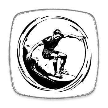 Silhouette de l’homme surfeur - Magnet carré - blanc - Devant