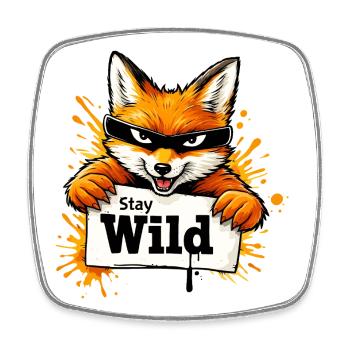 Fox Graffiti Illustration with Font Stay Wild - Square fridge magnet - white - Front