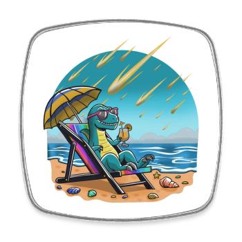 Dino au cocktail au soleil, grêle de météorite - Magnet carré - blanc - Devant