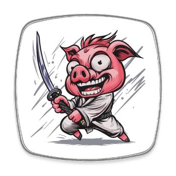 Truie en karaté avec le katana - Magnet carré - blanc - Devant