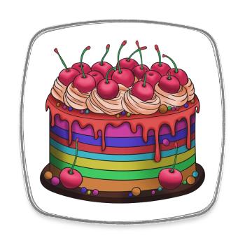Regenbogenkuchen mit Kirschen - Viereckiger Kühlschrankmagnet - Weiß - Vorne