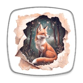 Fuchs Vintage - Viereckiger Kühlschrankmagnet - Weiß - Vorne