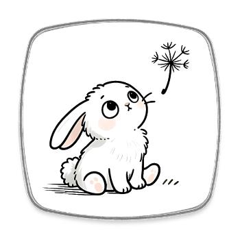 Lapin blanc regard rêveur et pissenlit - Magnet carré - blanc - Devant