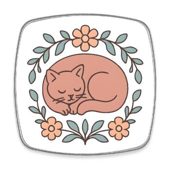 Schlafende Katze im Blumenkreis - Viereckiger Kühlschrankmagnet - Weiß - Vorne