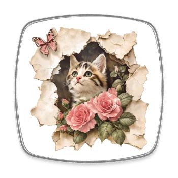 Chat au papillon - Magnet carré - blanc - Devant