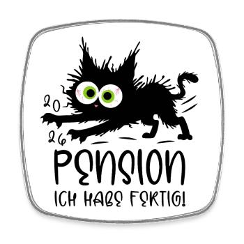 Pension 2026 Ich habe fertig! Gestresste Katze - Viereckiger Kühlschrankmagnet - Weiß - Vorne