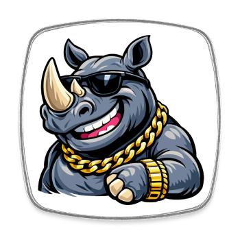 Style de rue rhinocéros avec chaîne en or - Magnet carré - blanc - Devant