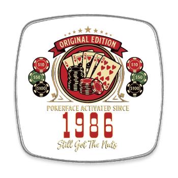 T-shirt de poker anniversaire 1986, t-shirt Légende du poker - Magnet carré - blanc - Devant