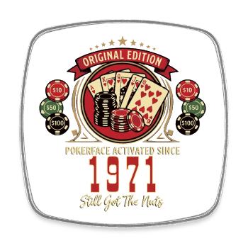 T-shirt Poker anniversaire 1971, T-shirt Légende du Poker - Magnet carré - blanc - Devant
