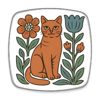 Cat folk with floral frame - Square fridge magnet - white - Front