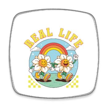 Be Happy in Real Life – Retro Flower Vibes - Square fridge magnet - white - Front