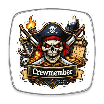 Insigne de Trésor de Crâne de Pirate membre d’équipage - Magnet carré - blanc - Devant