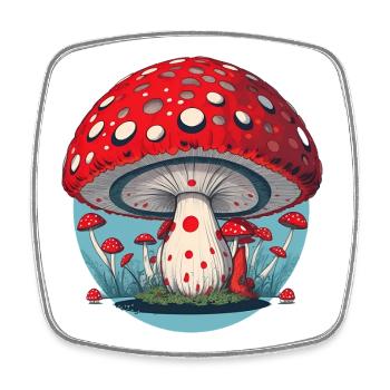 Champignon rouge - Champignon Porte-Sang - Champignon Porte-Chance - Magnet carré - blanc - Devant