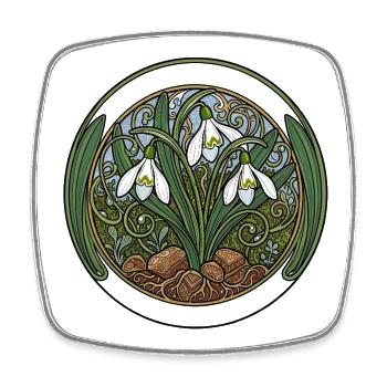 Perce-neige dans le cercle Art nouveau - Magnet carré - blanc - Devant
