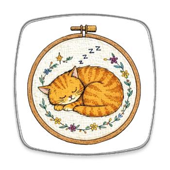 Le chat endormi dans le cercle floral - Magnet carré - blanc - Devant