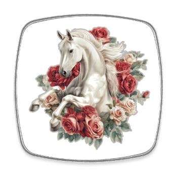 Pferd mit Rosen - Viereckiger Kühlschrankmagnet - Weiß - Vorne