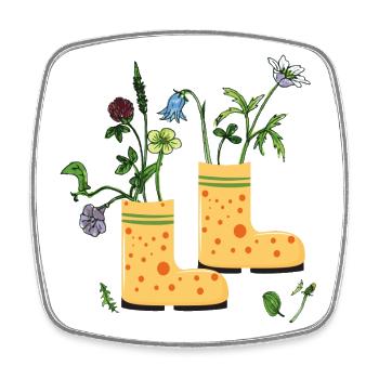 Gartenstiefel mit Wildblumen - Viereckiger Kühlschrankmagnet - Weiß - Vorne