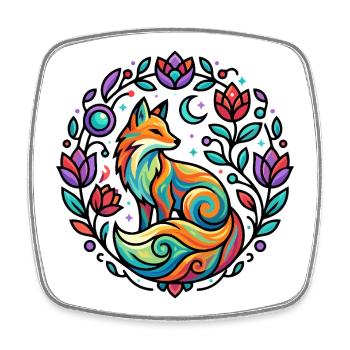 Stylisches Fuchs Mond Rosen Ranken Sterne Mandala - Viereckiger Kühlschrankmagnet - Weiß - Vorne