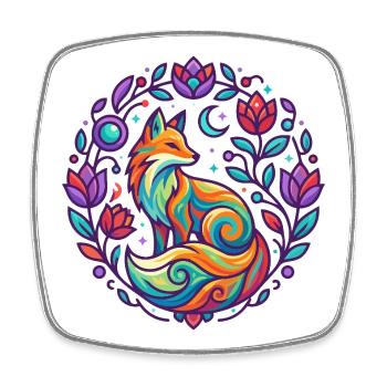 Bunter Fuchs Blumen Mandala Lila Mädchen Design - Viereckiger Kühlschrankmagnet - Weiß - Vorne