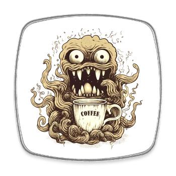 Kaffeemonster  - Koffein Zombie - Morgenmuffel - Viereckiger Kühlschrankmagnet - Weiß - Vorne