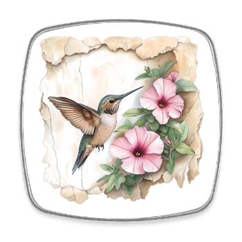 Hummingbird with flowers - Square fridge magnet - white - Front