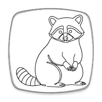 Silhouette de raton laveur mignon, lignes minimalistes - Magnet carré - blanc - Devant