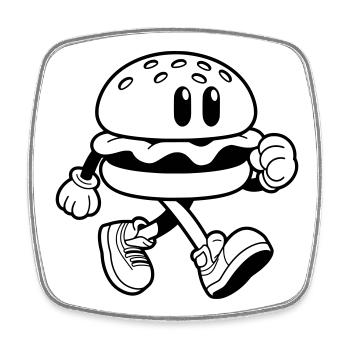 Funny burger running cartoon fast food - Square fridge magnet - white - Front