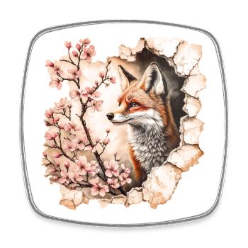 Fuchs mit Kirschblüten - Viereckiger Kühlschrankmagnet - Weiß - Vorne