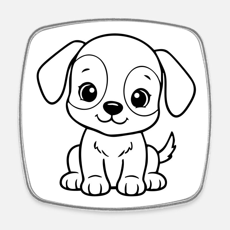 Petit chien mignon – Chiot noir et blanc - Magnet carré - blanc
