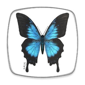Blue Butterfly Neon Wings - Square fridge magnet - white - Front