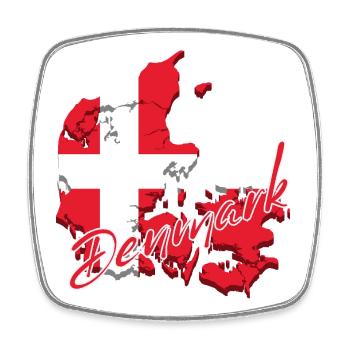 Map with the flag of Denmark, I love Denmark - Square fridge magnet - white - Front