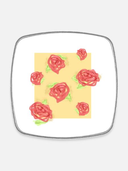 Pastel roses on cream - Square fridge magnet - white