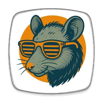 Rat aux lunettes de soleil style rétro - Magnet carré - blanc - Devant