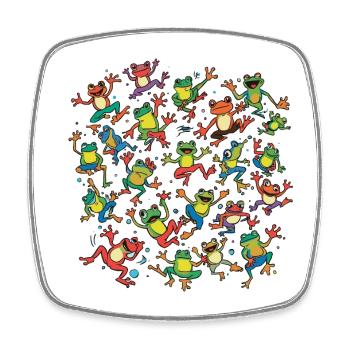 Colorful dancing frogs circle - Square fridge magnet - white - Front