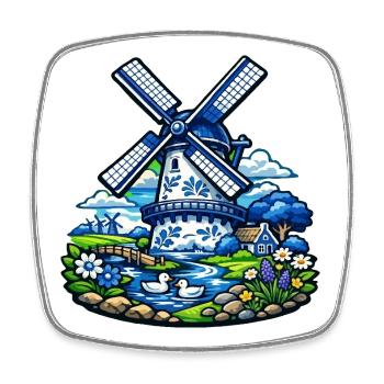 Blaue Windmühle im Garden - Viereckiger Kühlschrankmagnet - Weiß - Vorne