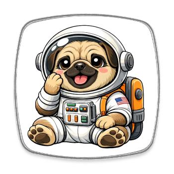 Cute Pug Astronaut Space Explorer Cartoon - Square fridge magnet - white - Front