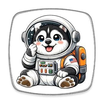 Cute Dog Husky Astronaut in Space Cartoon Ent - Square fridge magnet - white - Front