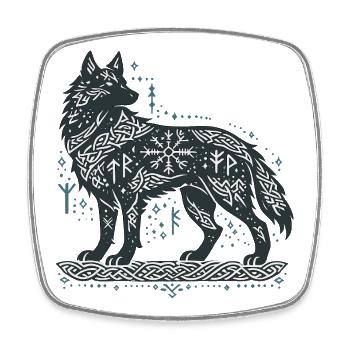Nordischer Wolf mit Knotenmuster - Viereckiger Kühlschrankmagnet - Weiß - Vorne