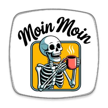 Erst Kaffee Skelett - Viereckiger Kühlschrankmagnet - Weiß - Vorne