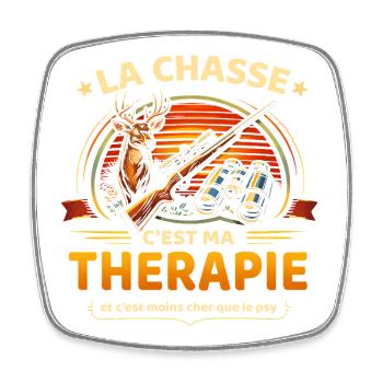 La chasse c’est ma thérapie – humour chasseur - Magnet carré - blanc - Devant