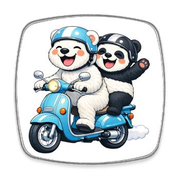 Eisbär und Pandabär auf einem Roller - Viereckiger Kühlschrankmagnet - Weiß - Vorne