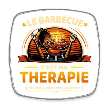 Le barbecue c’est ma thérapie – humour grillade - Magnet carré - blanc - Devant