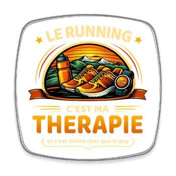Le running c’est ma thérapie humour course à pied - Magnet carré - blanc - Devant