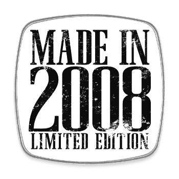 Cadeau d’anniversaire vintage vintage Made in 2008 - Magnet carré - blanc - Devant