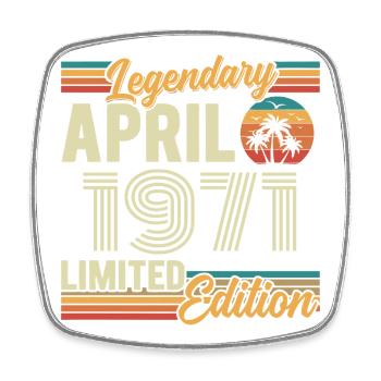 April 1971 55th Anniversary Gift - April 1971 - Square fridge magnet - white - Front