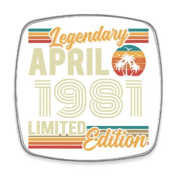 April 1981 45th Anniversary Gift - April 1981 - Square fridge magnet - white - Front