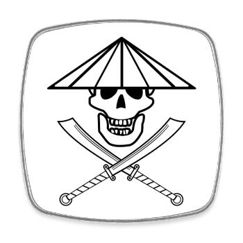 Asian Jolly Roger avec chapeau conique - Magnet carré - blanc - Devant