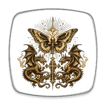 Occult Butterfly with Dragon – Gothic Dark - Square fridge magnet - white - Front
