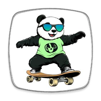 Panda Skateboard - Viereckiger Kühlschrankmagnet - Weiß - Vorne